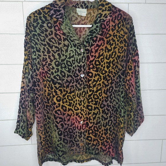 Kay Chapman Blouse Leopard Print Ombre Rainbow Burnout Velvet Small Art to Wear - Picture 12 of 14